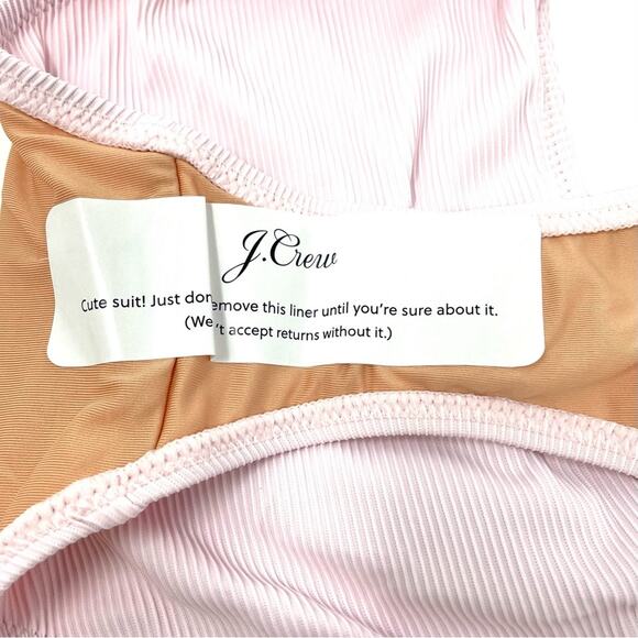 J. Crew Ribbed Curved-waist Cheeky String Bikini Bottom Pink Women's Large BE805 - Picture 5 of 7